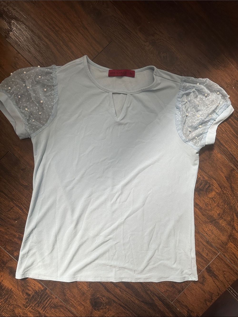 Scarlett Pale Blue Puff Sleeve Keyhole Top